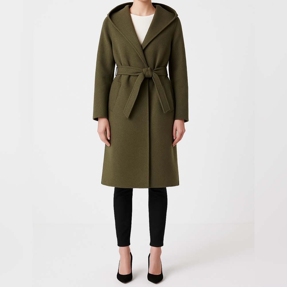 H&M Olive Khaki Green Women's Wool Blend Hooded Winter Coat sz 2 (XS)
